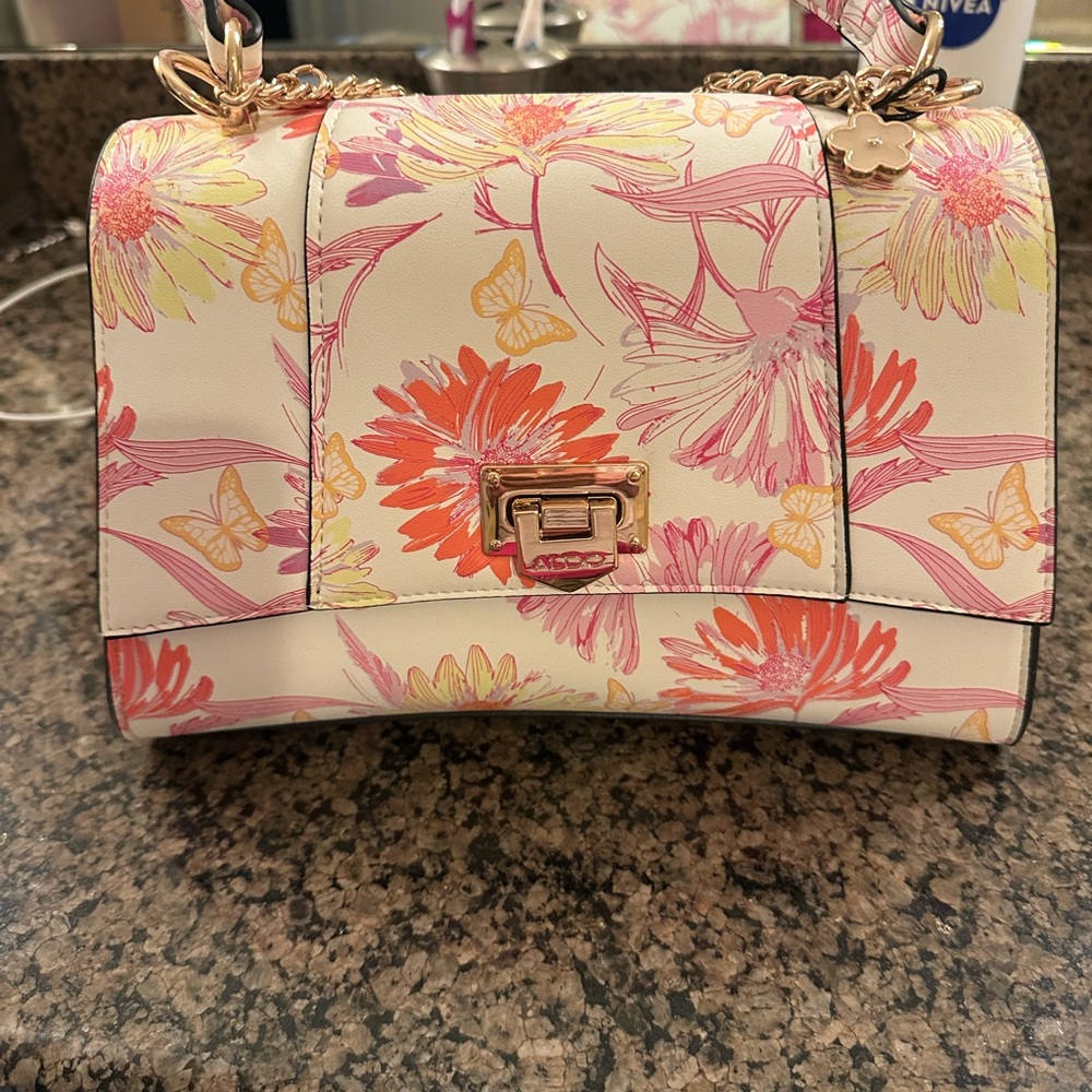Aldo Pink and Orange Floral Shoulder Bag